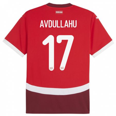 Kandiny Bambino Maglia Svizzera Leon Avdullahu #17 Rosso Kit Gara Home 24-26 Maglietta