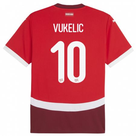 Kandiny Kinderen Zwitserland Mile Vukelic #10 Rood Thuisshirt Thuistenue 24-26 T-Shirt