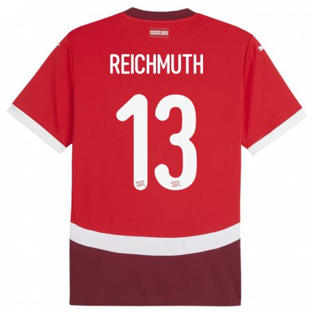 Kandiny Bambino Maglia Svizzera Miguel Reichmuth #13 Rosso Kit Gara Home 24-26 Maglietta