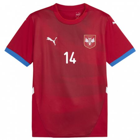 Kandiny Kinderen Servië Vesna Milivojevic #14 Rood Thuisshirt Thuistenue 24-26 T-Shirt België