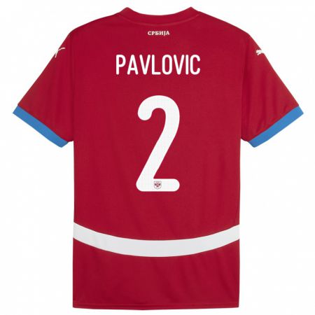 Kandiny Kinderen Servië Strahinja Pavlovic #2 Rood Thuisshirt Thuistenue 24-26 T-Shirt