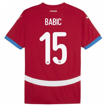 Kandiny Kinderen Servië Srdjan Babic #15 Rood Thuisshirt Thuistenue 24-26 T-Shirt België