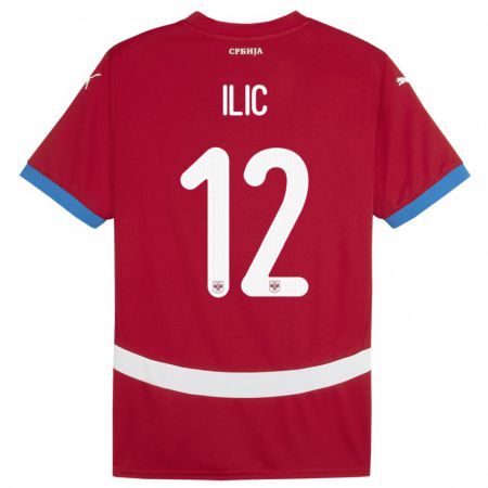 Kandiny Bambino Maglia Serbia Marko Ilic #12 Rosso Kit Gara Home 24-26 Maglietta