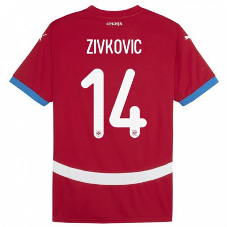 Kandiny Kinderen Servië Andrija Zivkovic #14 Rood Thuisshirt Thuistenue 24-26 T-Shirt