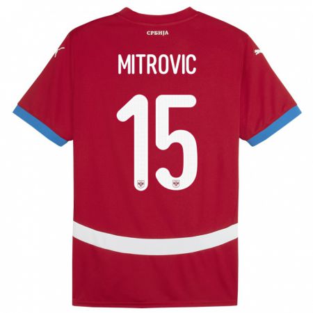 Kandiny Bambino Maglia Serbia Stefan Mitrovic #15 Rosso Kit Gara Home 24-26 Maglietta