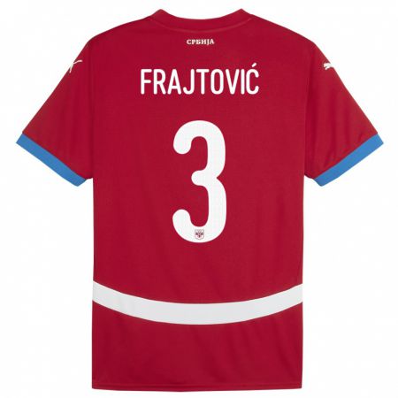 KandinyキッズセルビアAndela Frajtovic#3赤ホームシャツ24-26ジャージーユニフォーム