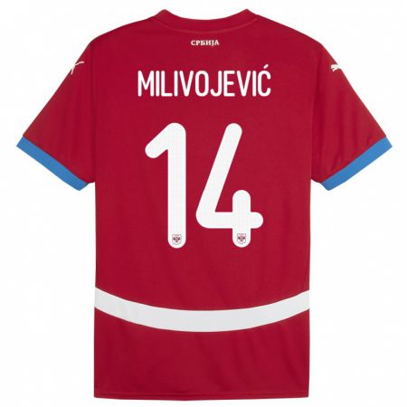 Kandiny Kinderen Servië Vesna Milivojevic #14 Rood Thuisshirt Thuistenue 24-26 T-Shirt België