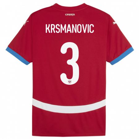 Kandiny Kinderen Servië Nemanja Krsmanovic #3 Rood Thuisshirt Thuistenue 24-26 T-Shirt