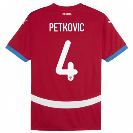 Kandiny Kinderen Servië Nikola Petkovic #4 Rood Thuisshirt Thuistenue 24-26 T-Shirt