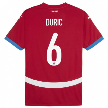 Kandiny Bambino Maglia Serbia Andrej Duric #6 Rosso Kit Gara Home 24-26 Maglietta