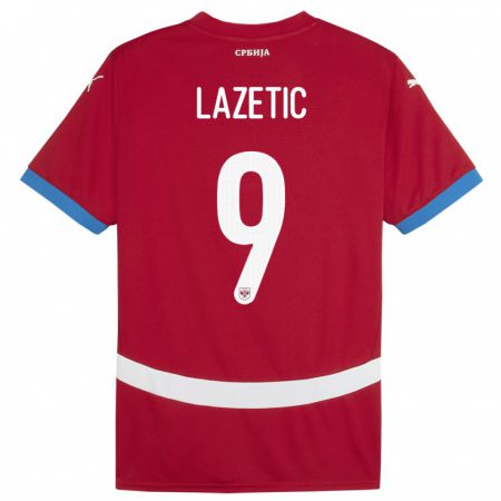 Kandiny Bambino Maglia Serbia Marko Lazetic #9 Rosso Kit Gara Home 24-26 Maglietta