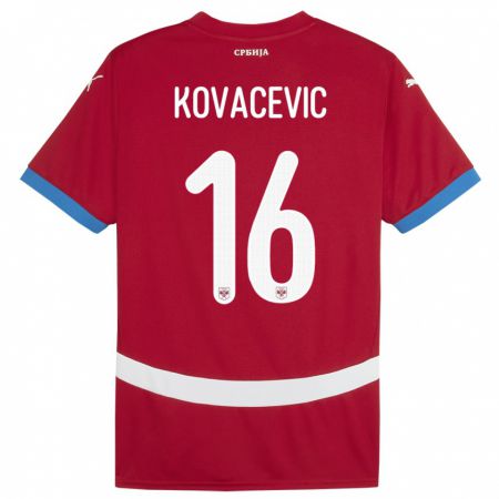 Kandiny Bambino Maglia Serbia Bojan Kovacevic #16 Rosso Kit Gara Home 24-26 Maglietta