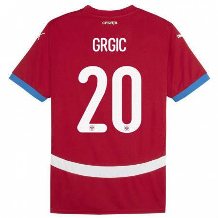 Kandiny Bambino Maglia Serbia Dario Grgic #20 Rosso Kit Gara Home 24-26 Maglietta