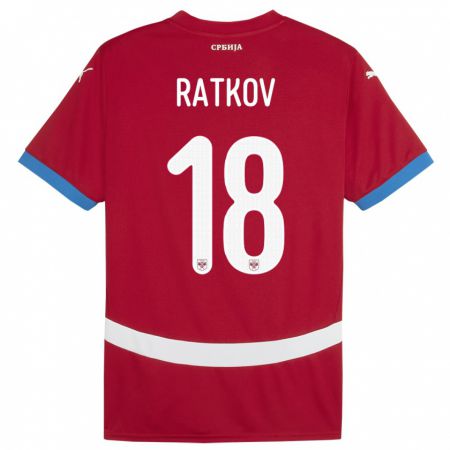 Kandiny Bambino Maglia Serbia Petar Ratkov #18 Rosso Kit Gara Home 24-26 Maglietta