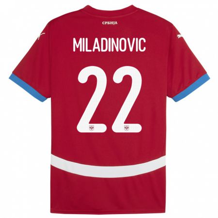 Kandiny Kinderen Servië Igor Miladinovic #22 Rood Thuisshirt Thuistenue 24-26 T-Shirt België