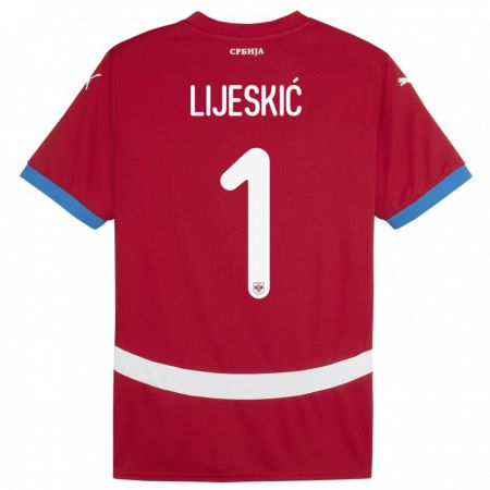 Kandiny Bambino Maglia Serbia Luka Lijeskic #1 Rosso Kit Gara Home 24-26 Maglietta