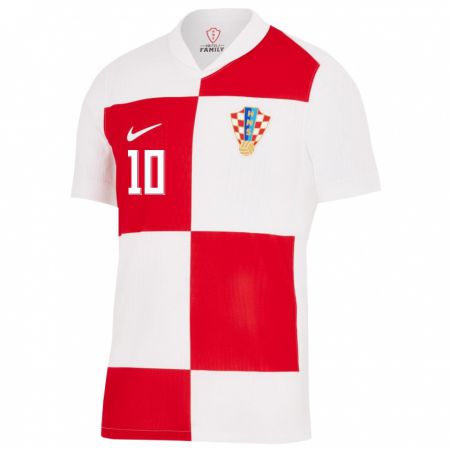 Kandiny Kinderen Kroatië Lovro Zvonarek #10 Wit Rood Thuisshirt Thuistenue 24-26 T-Shirt België