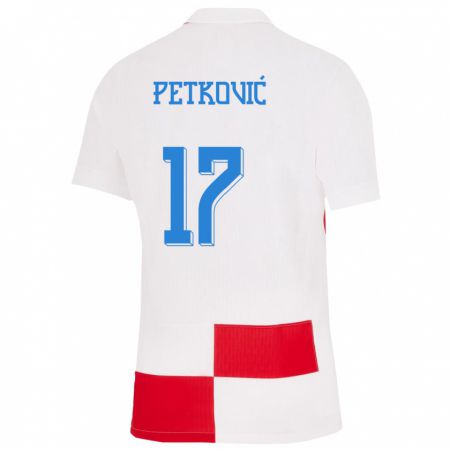 Kandiny Kinderen Kroatië Bruno Petkovic #17 Wit Rood Thuisshirt Thuistenue 24-26 T-Shirt