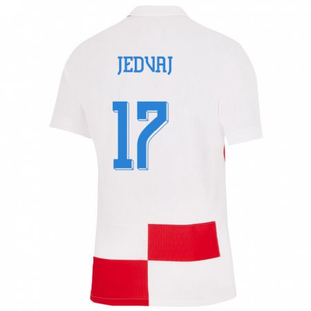 Kandiny Kinderen Kroatië Karla Jedvaj #17 Wit Rood Thuisshirt Thuistenue 24-26 T-Shirt België