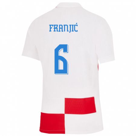 Kandiny Kinderen Kroatië Bartol Franjic #6 Wit Rood Thuisshirt Thuistenue 24-26 T-Shirt België