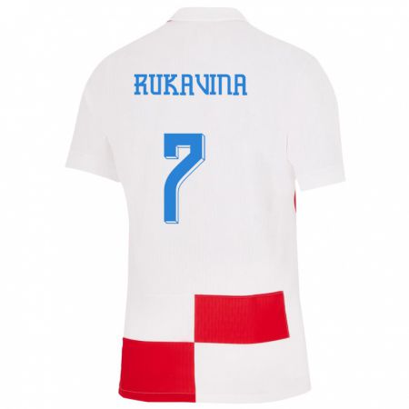 Kandiny Kinder Kroatien Gabriel Rukavina #7 Weiß Rot Heimtrikot Trikot 24-26 T-Shirt Österreich