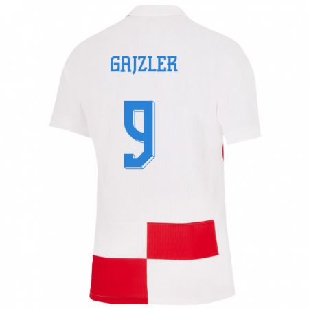 Kandiny Kinder Kroatien Niko Gajzler #9 Weiß Rot Heimtrikot Trikot 24-26 T-Shirt Österreich