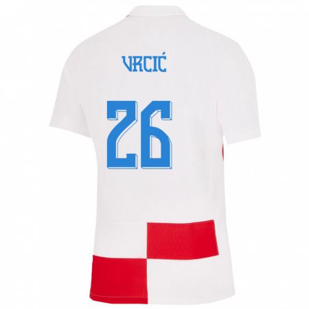 Kandiny Kinderen Kroatië Jere Vrcic #26 Wit Rood Thuisshirt Thuistenue 24-26 T-Shirt België