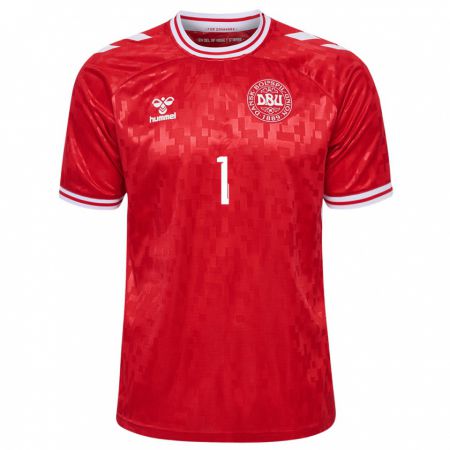 Kandiny Kinderen Denemarken Kasper Schmeichel #1 Rood Thuisshirt Thuistenue 24-26 T-Shirt