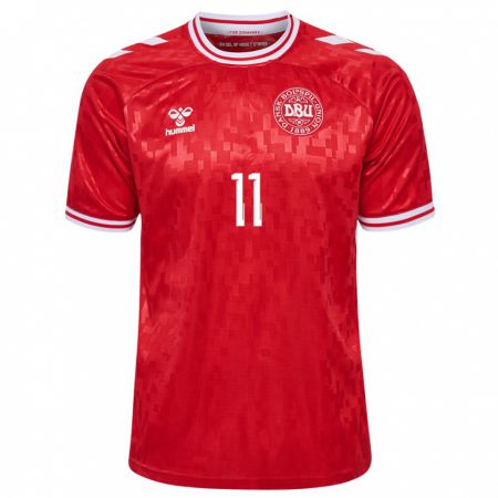 Kandiny Kinderen Denemarken Mathias Kvistgaarden #11 Rood Thuisshirt Thuistenue 24-26 T-Shirt België