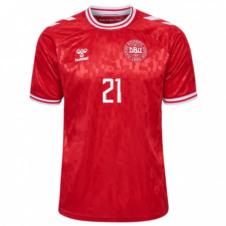 Kandiny Bambino Maglia Danimarca Andreas Cornelius #21 Rosso Kit Gara Home 24-26 Maglietta