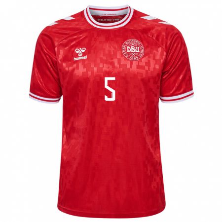 Kandiny Kinderen Denemarken Richard Helveg #5 Rood Thuisshirt Thuistenue 24-26 T-Shirt België