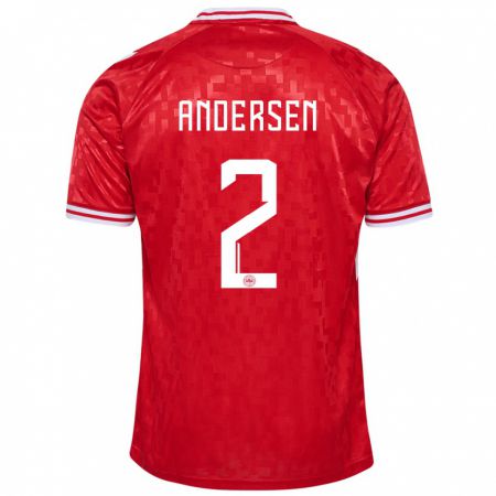 Kandiny Kinderen Denemarken Joachim Andersen #2 Rood Thuisshirt Thuistenue 24-26 T-Shirt België