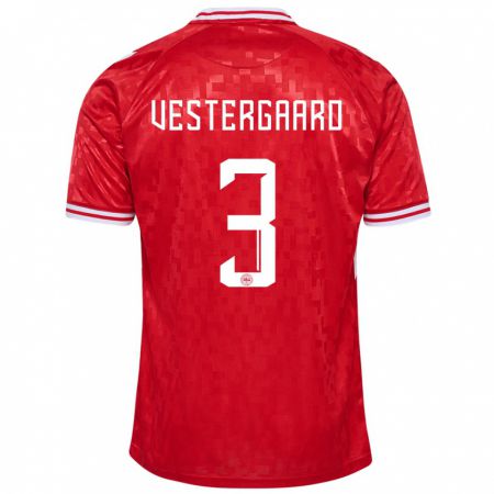 Kandiny Kinder Dänemark Jannik Vestergaard #3 Rot Heimtrikot Trikot 24-26 T-Shirt Österreich