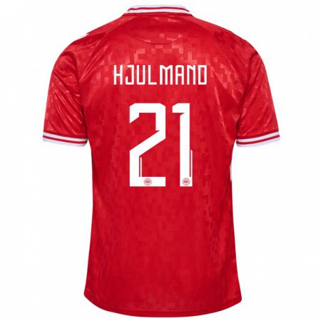 Kandiny Bambino Maglia Danimarca Morten Hjulmand #21 Rosso Kit Gara Home 24-26 Maglietta