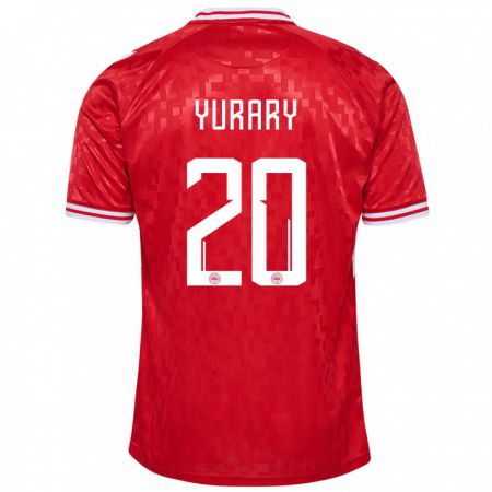 Kandiny Bambino Maglia Danimarca Yussuf Poulsen #20 Rosso Kit Gara Home 24-26 Maglietta