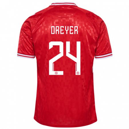 Kandiny Kinderen Denemarken Anders Dreyer #24 Rood Thuisshirt Thuistenue 24-26 T-Shirt België