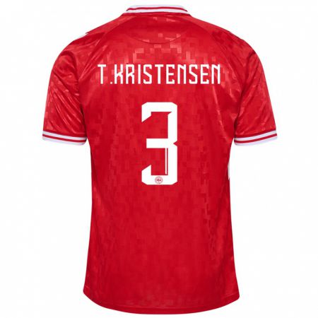 Kandiny Bambino Maglia Danimarca Thomas Kristensen #3 Rosso Kit Gara Home 24-26 Maglietta