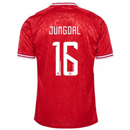 Kandiny Kinderen Denemarken Andreas Jungdal #16 Rood Thuisshirt Thuistenue 24-26 T-Shirt