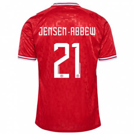 Kandiny Kinder Dänemark Jonas Jensen-Abbew #21 Rot Heimtrikot Trikot 24-26 T-Shirt Österreich