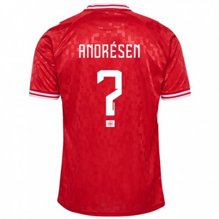 Kandiny Bambino Maglia Danimarca Aske Andrésen #0 Rosso Kit Gara Home 24-26 Maglietta