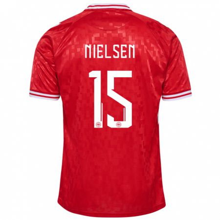 Kandiny Bambino Maglia Danimarca Villads Nielsen #15 Rosso Kit Gara Home 24-26 Maglietta