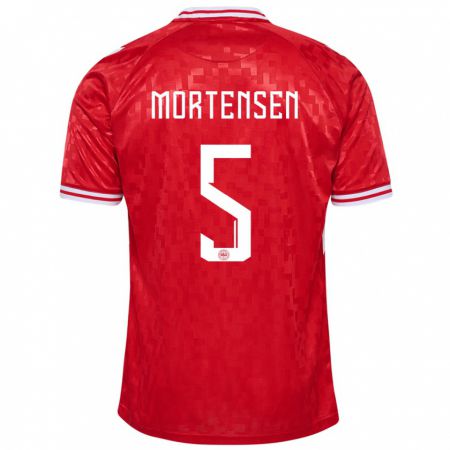 Kandiny Kinderen Denemarken Gustav Mortensen #5 Rood Thuisshirt Thuistenue 24-26 T-Shirt België