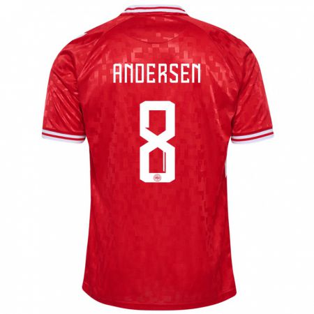 Kandiny Kinderen Denemarken Silas Andersen #8 Rood Thuisshirt Thuistenue 24-26 T-Shirt België