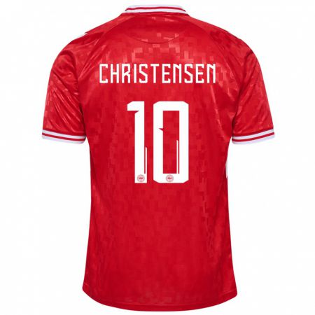 Kandiny Kinder Dänemark Gustav Christensen #10 Rot Heimtrikot Trikot 24-26 T-Shirt Österreich