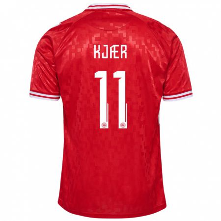 Kandiny Kinderen Denemarken Jeppe Kjær #11 Rood Thuisshirt Thuistenue 24-26 T-Shirt België