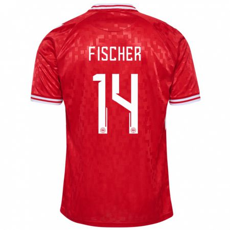 Kandiny Kinderen Denemarken Mikkel Fischer #14 Rood Thuisshirt Thuistenue 24-26 T-Shirt