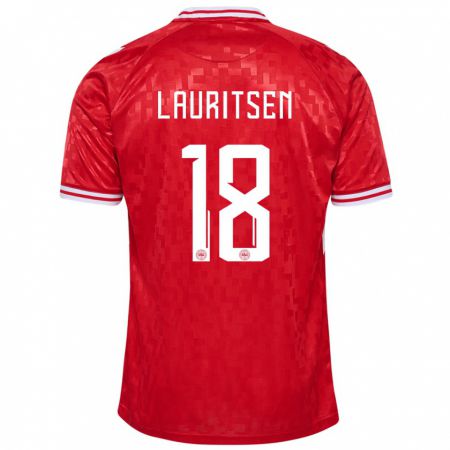 Kandiny Bambino Maglia Danimarca Tobias Lauritsen #18 Rosso Kit Gara Home 24-26 Maglietta