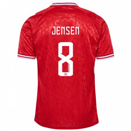 Kandiny Kinder Dänemark Tobias Lund Jensen #8 Rot Heimtrikot Trikot 24-26 T-Shirt Österreich