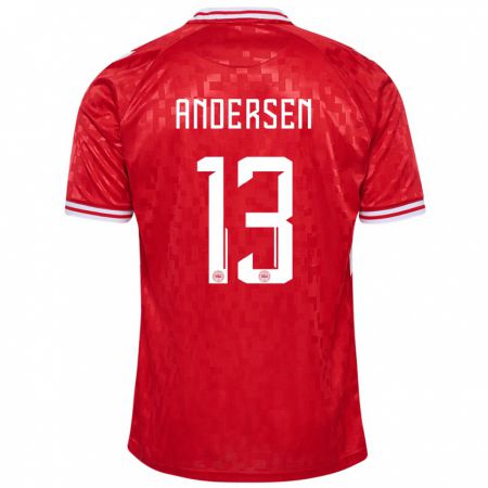 Kandiny Bambino Maglia Danimarca Frej Andersen #13 Rosso Kit Gara Home 24-26 Maglietta