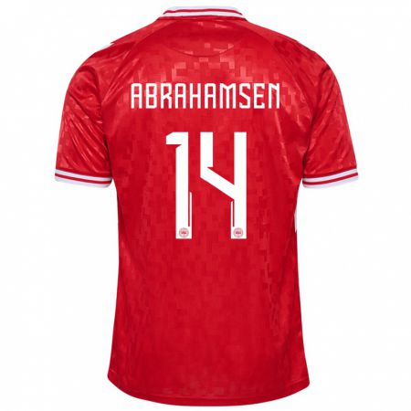 Kandiny Kinder Dänemark Mads Abrahamsen #14 Rot Heimtrikot Trikot 24-26 T-Shirt Österreich